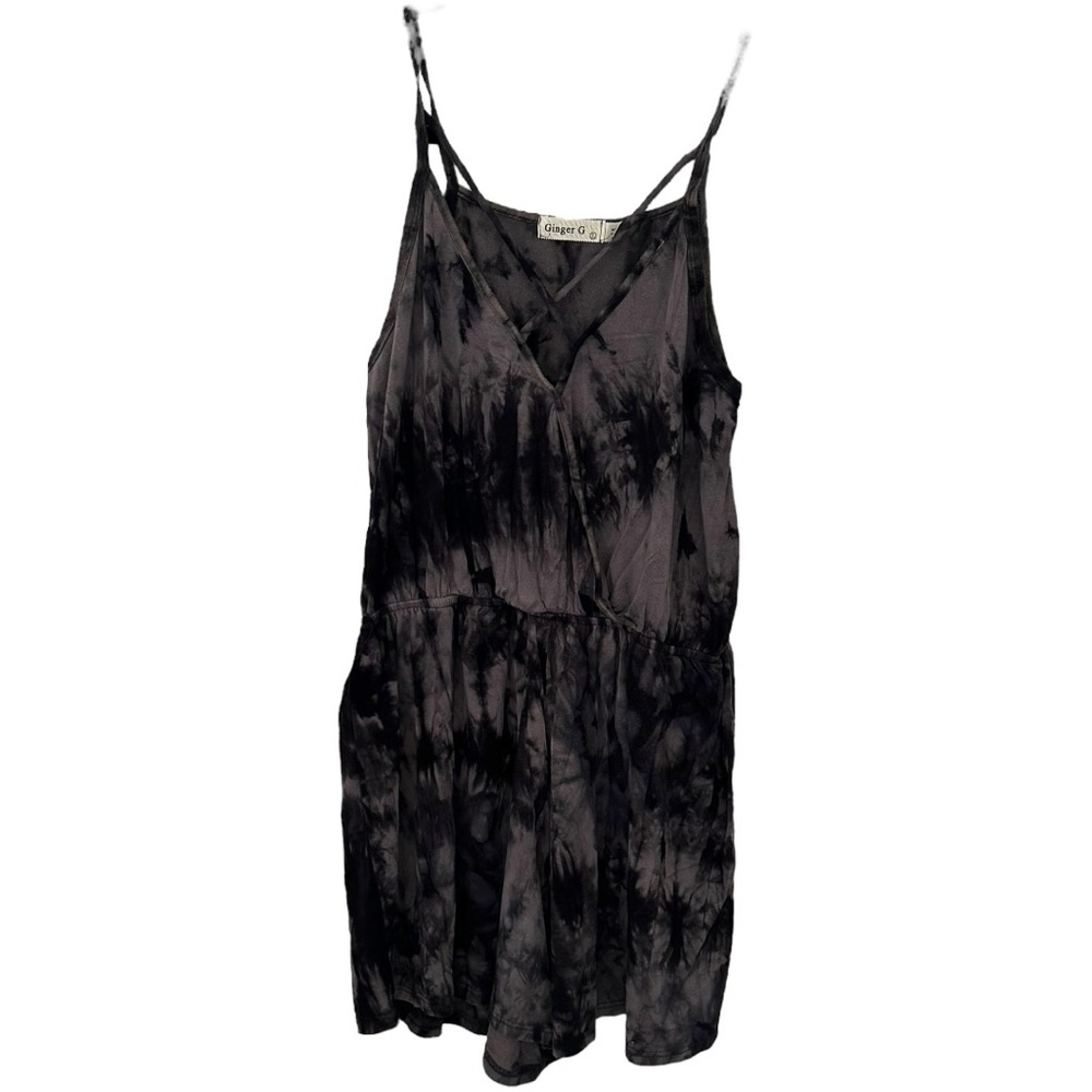 Ginger G Women’s Sleeveless Black & Gray Tie-Dye Romper Sz L